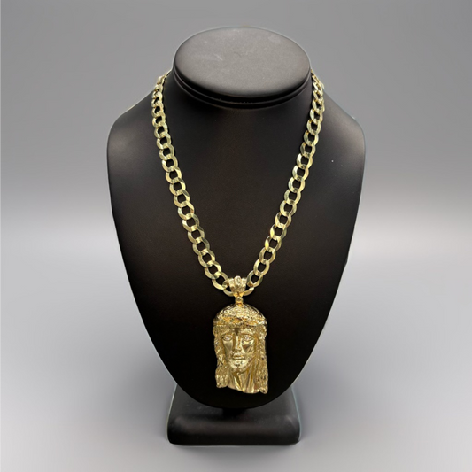 Cadena cubana con medalla de Jesús 14k